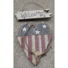 Patriotic Decor B2568 - Welcome Heart Flag Wood 