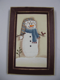 CAN51M - Snowman on Canvas in  Burgundy Frame 