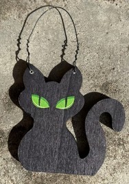 MD2972113 Black cat with green eyes wood halloween decor