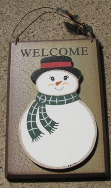 CWP14 -3D Crackle Welcome Snowman wood sign