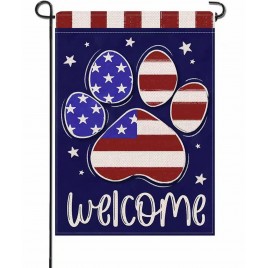KD1759163 Welcome 4th of July Dog Cat Paw Print Patriotic Garden Flag KD1759163 Welcome 4th of July Dog Cat Paw Print Patriotic Garden Flag