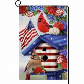 73M3053654 Cardinal Bird Garden Flag Vertical Double Sided Red Blue Floral