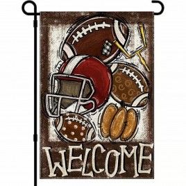 FR1368299 Welcome Double-Sided Garden Flag for Autumn Football with Pumpkin