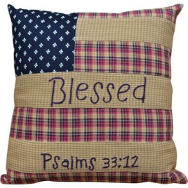 Primitive Pillow G05413-Pillow Patriotic Patch Blessed Psalm 33:12 