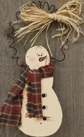 Wood Snowman Ornament D0035CWF - Snowman with Scarf