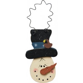 Wood Snowman Ornament 35CWM - Snowman Head with Red Bird Ornament
