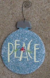 HO5151-Peace Aqua wood Bulb Christmas Ornie
