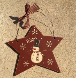 Primitive Wood 74704H - Hope Star Snowman Christmas Ornament