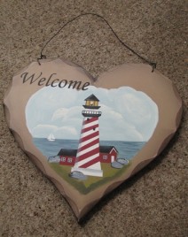  HP21- Welcome Lighthouse wood heart 
