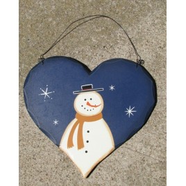  HP28- Blue Snowman with Top Hat wood heart 