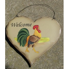 Primitive Wood Rooster Heart HP8-Rooster 