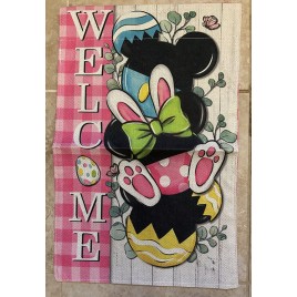 Welcome Easter Mouse and Rabbit garden flag double sided burlap