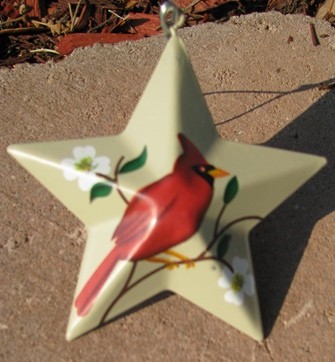 OR-214 Red Cardinal Metal Star Christmas Ornament 