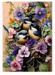 RD734931 Spring Robins in a birds nest Garden Flag, Double-Sided,