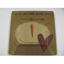 Primitive Wood Snowman Plate 31492B-Bless Your little frosty hearts