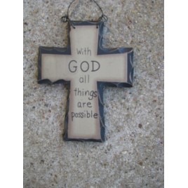 Primitive Wood Mini Cross WD801 - With God  all things are Possible  