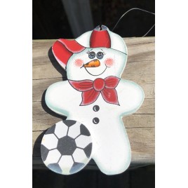 WD1058 - Soccer Snowman wood ornament 
