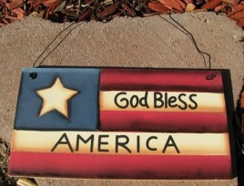 Patriotic Decor 217 - God Bless America Flag Wood Sign 