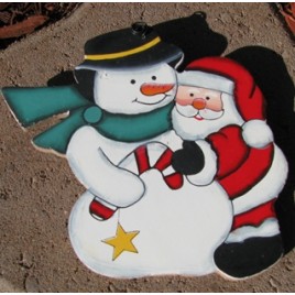 1304 - Santa and Snowman Wood Ornament 