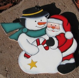 1304 - Santa and Snowman Wood Ornament 