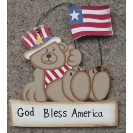 1366 -God Bless America-Teddy Bear Wood Sign 