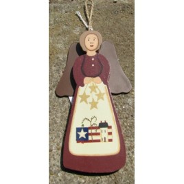 WD1392 - Wood Maroon Angel with Flag and metal wings 