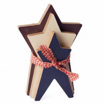  WD2053 3 stars burgundy cream and deep blue folk star cutouts tied with ribbon