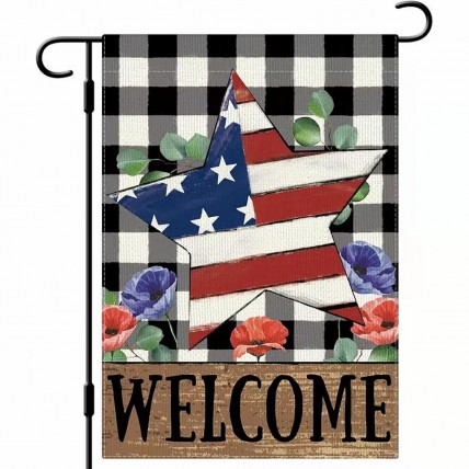77M9G5V421 Welcome Blue White And Red Star Garden Flag double sided 77M9G5V421 Welcome Blue White And Red Star Garden Flag double sided