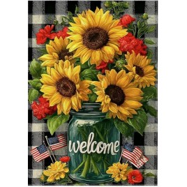81MQ45478G Buffalo Pattern Sunflower American Flag Garden Flag 81MQ45478G Buffalo Pattern Sunflower American Flag Garden Flag