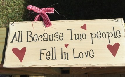 Primitive Wood Sign - wp332 - All because two people Fell in Love 